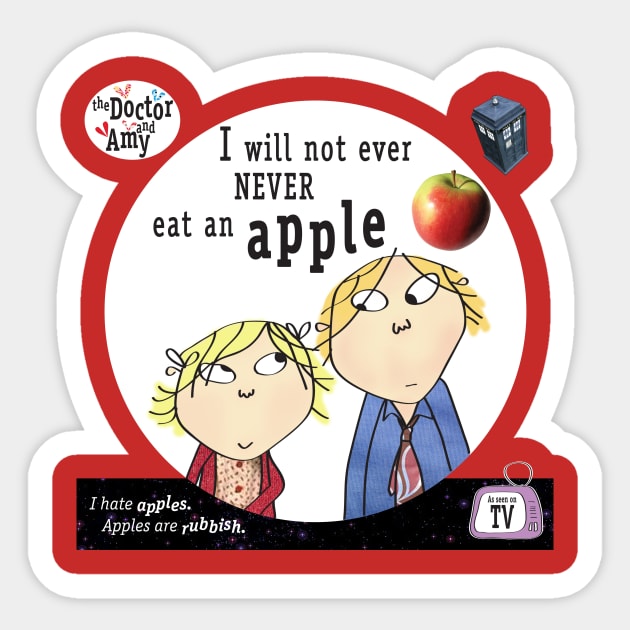 The Doctor & Amy - I will not ever never eat an apple Sticker by MikesStarArt